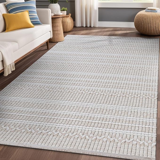 Modern Indoor Rug Stripe 5x7 Area Rugs for Living Room Luxury Kitchen Bedroom Durable Soft Geometric Durable Low and High Pile Stain Resistant Non Shedding Area Carpet 5x7