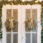 2 Pack Christmas Wreath Hangers for Front Door Christmas Decoration Metal Bow Door Wreath Hanger Front Gold Bow Garland Hooks Hanging Welcome Sign for Xmas Halloween Fall Decorations