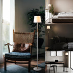 O'Bright Velum - Classic Floor Lamp, Elegant Linen Shade, Pull Chain Switch, Luxury Gold Handle, Modern Minimalist Design - Perfect for Living Room, Bedroom, Office - Black