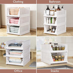 4 Pack Folding Closet Organizers Storage Box, Stackable Storage Bins, Plastic Drawer Basket Closet Storage for Wardrobe Cupboard Kitchen Bathroom Office White-4L