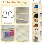 VERONLY Hanging Shoe Organizer for Closet with 8 Shelves,Mesh Pockets-Wider Hanging Shelves for Shoes,Clothes,Hats With Sturdy Bamboo-Supported Design (Beige)