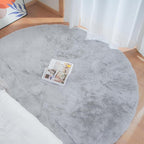 Grey Round Rug 3ft Machine Washable Shaggy Area Rugs for Living Room Faux Bunny Fluffy Fur Rug for Bedroom Small Circle Nursery Rug
