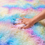 Small Area Rug, 2x3 Rainbow Rug for Bedroom Shaggy Throw Rugs for Girls Room, Soft Carpet for Kids Room, Plush Non-Slip Fluffy Bedside Rug for Living Room Nursery Dorm Home Decor