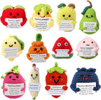 HunnmingRe 12 Pcs Cute Crochet Doll with Positive Card Soft Wool Animals Creative Knitting Dolls for Positive Support Inspirational Birthday Encouragement Gift(Fruit Style)