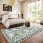 Botanical Floral Area Rug 5x7 Light Green Cream Vintage Garden Design, Perfect for Living Room, Bedroom, Kids Room, Nursery - Stain & Water Resistant Non-Slip, Pet & Child Friendly Area Rugs