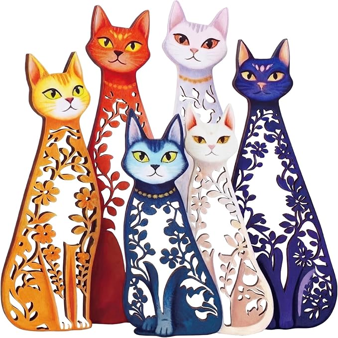 Wesiti Cat Wall Art Decor Iron Wall Sculptures Decor for Cats Lover 11.42 x 11.22 Inches Colorful Mid Century Cat Retro Signs for Home Living Room Bedroom Kitchen Office