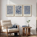 Framed William Morris Wall Art Set of 3, Large Vintage Blue Botanical Floral Canvas Prints, Farmhouse Aesthetic Wall Decor for Living Room Bedroom Hallway Office, 16x24 Inch