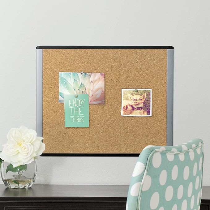 U Brands MOD Cork Bulletin Board, 16" x 20", Black and Gray Frame, Industrial Grade Pinning Surface, Includes Push Pins