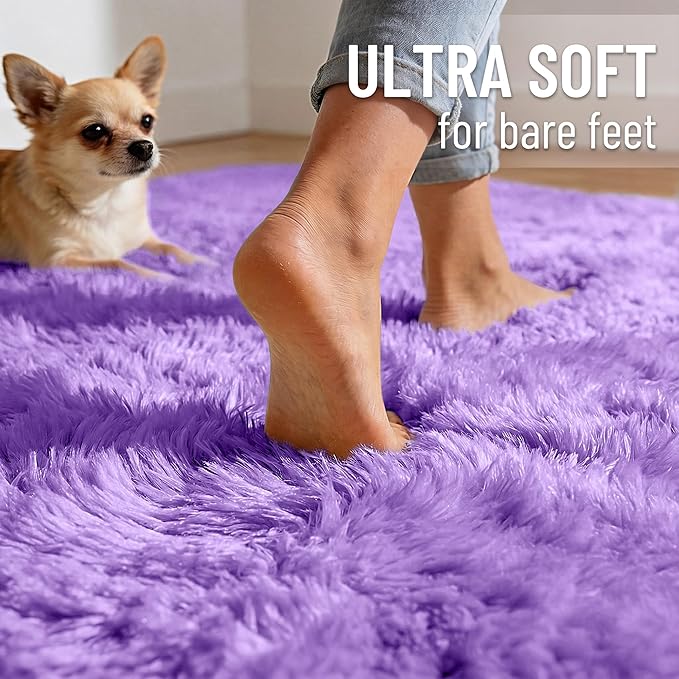 OLANLY 3x5 Machine Washable Small Bedside Rug, Soft Fluffy Shaggy Rugs for Living Room, Bedroom, Indoor Floor Carpet for Kids Girls and Boys, Preppy Dorms, Nursery, Home Decor Aesthetic, Purple