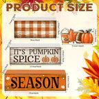 Lineshading 4 Pcs Fall Football Decorations for Home Thanksgiving Table Decor Fall Tiered Tray Decor Decorative Football Maple Leaves Pumpkins Block Signs Farmhouse Thanksgiving Centerpiece for Home