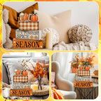 Lineshading 4 Pcs Fall Football Decorations for Home Thanksgiving Table Decor Fall Tiered Tray Decor Decorative Football Maple Leaves Pumpkins Block Signs Farmhouse Thanksgiving Centerpiece for Home