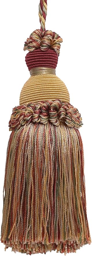 DÉCOPRO Beautiful Hand-Crafted 5" (12.5cm) Key Tassel, 3 1/2" (8.5cm) Loop # IKTJ, Cherry Grove Beige #4770 (Golden Beige, Rust Red, Olive Green) Set of 2