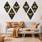 Sintuff 6 Pieces Gothic Wall Decor Boho Sun Moon Phases Wall Art Gothic Minimalist Stars Sun Hanging Wooden Home Decor Farmhouse Pediments for Gallery Living Bedroom Room(Moth)