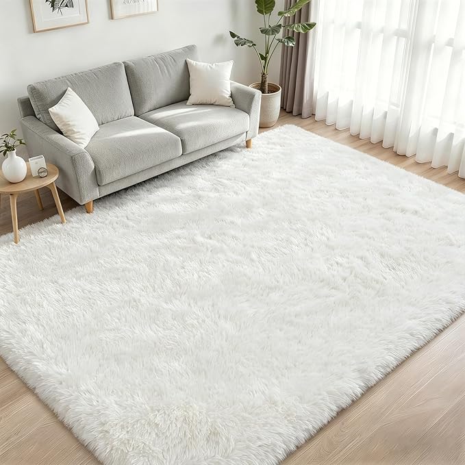 Fluffy 4x6 Area Rugs for Living Room Bedroom: Ultra Soft Shag Rug Non-Slip Non-Shedding Small Plush Bedside Rug Indoor Floor Carpets for Kids Room Playroom Entryway Nursery Dorms Home Decor Ivory