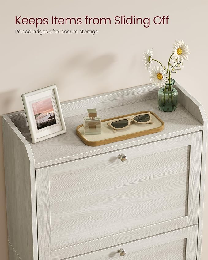 VASAGLE Shoe Cabinet with 3 Flip Drawers, Shoe Organizer, Adjustable and Removable Dividers, Holds 12-20 Pairs, Entryway, 9.4 x 23.6 x 47.7 Inches, Oatmeal Beige ULBC036LN02S