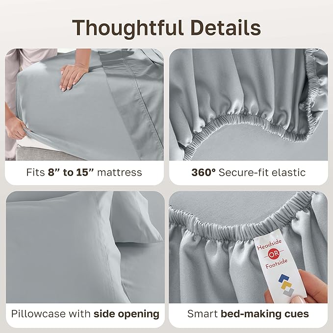California Design Den Luxury Twin XL Sheet Set - 100% Cotton, 600 Thread Count Deep Pocket XL Twin Sheets, Soft Hotel-Quality Bedding with Weave - Light Grey