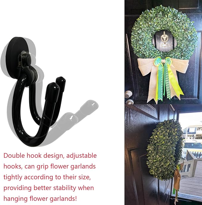 Pmsanzay 2 Pack Magnetic Wreath Hanger for Front Door, Wreath Hook Wreath Holder for Metal Door, Heavy Duty Magnets with Double Hook for Refrigerator, Christmas Decoration
