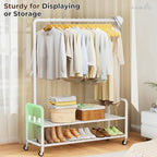 MISSLO Heavy Duty Clothes Rack with Shelves 46.5" Large Rolling Clothing Racks for Hanging Clothes, Garment, Coat, White