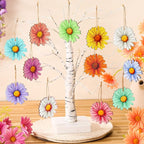 Maitys 36 Pcs Spring Flower Ornaments for Tree Hawaiian Wooden Flower Decorate Wooden Hibiscus Daisy Hanging Decor for Birthday Wedding Baby Shower Themed Summer Holiday Party Decoration (Daisy)