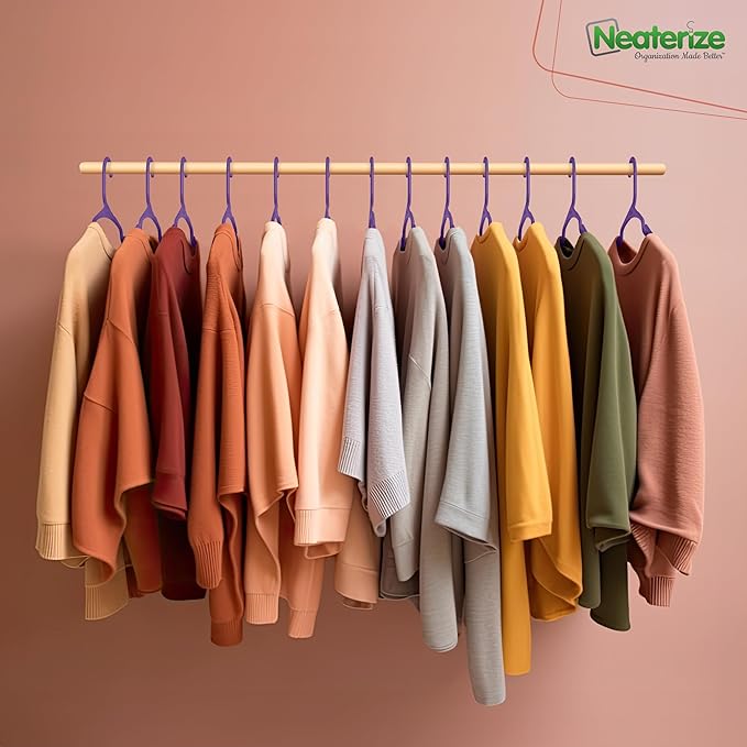 NEATERIZE Clothes Hangers Plastic 20 Pack For Adults - Plastic Hangers, The Perfect Coat Hanger and Space Saving Clothes Hangers for Closet, Percheros Ganchos para Colgar Ropa Hangars - Purple Hangers