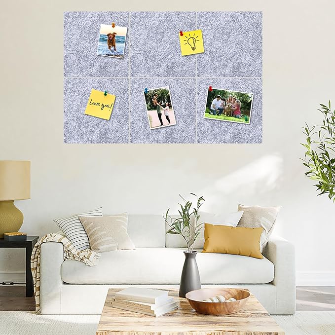 Square Felt Cork Bulletin Board Tiles, Self Adhesive DIY Felt Pin Board for Wall 30" x 20" with 35 Pushpins for Office School Home Wall Decor Stickers Memos Photos Display (Light Grey)