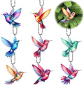 2D Bird Acrylic Hanging Ornament - 8Pcs Flying Birds Christmas Tree Ornaments, Xmas Tree Ceiling Pendants with Lanyard Rearview Mirror Window Charms Gift for Men Women (Hummingbird 1)