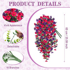 Artificial Hanging Flowers for Outdoor, 4pcs Fake Plants Long Vine Morning Glory Eucalyptus, Spring Summer UV Resistant Realistic Faux Greenery Indoor Outside Patio Porch Garden Decor, Hot Pink Purple