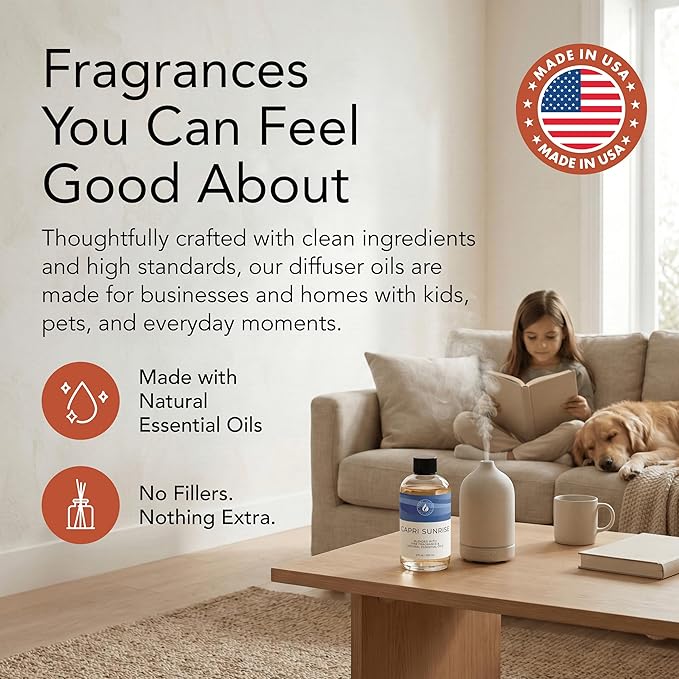 Aroma Country Capri Sunrise Diffuser Oil - Volcano Inspired- Luxury Essential Oils for Diffuser Refill & Air Freshener Room Spray, Long-Lasting, Natural Home Fragrance for Scent Machines (8.5 Fl oz)