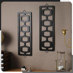 CroBlissful 2 Pcs Mid Century Modern Wall Art Wood Mid Century Elegance Decor Accents Abstract Wall Sculpture Geometric Panels for Interior Panel Art for Home Living Room(Black)