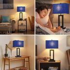 Set of 2 Touch Control Table Lamps with 2 USB Ports&AC Outlet, 3-Way Dimmable Modern Nightstand Lamp Sets, Bedside Desk Lamps for Bedroom Living Room End Tables Reading, Bulbs Included, Blue Shade