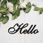 CREATCABIN Hello Word Cutout Sign Laser Cut Wood Letter Sign Black Wall Decor Unfinished Wooden Signs Wall Art Basswood Hanging Sculpture Decor for Craft DIY Home Farmhouse Front Porch Door 11.9x4Inch