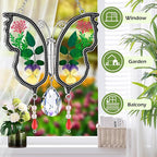 KY&BOSAM Crystal Butterfly Suncatcher Gifts for Mom Stained Glass Butterfly Wind Chime for Windows Hanging Pressed Rearl Flower Wings and Crystal Charm Gift for Mom Mother`s Day Birthday Christmas