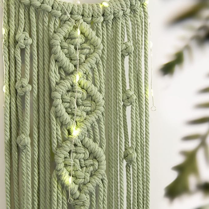 ANROYE Boho Macrame Woven Wall Hanging, Crochet Crescent Moon Star Dream Catcher with Long Tassel- Green Cotton Handmade Bohemian Home Decor Nursery Decoration Art for Kids Bedroom Dorm Room