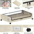Under Bed Storage with Wheels, XXL 60L Under the Bed Storage Bins, Underbed Storage Containers with Lids & Label, Rolling Metal Drawer for Shoes, Clothes, Books, Toys (2-Pack Beige)