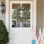 Glitzhome 22" D Easter Wreath with Artificial Easter Eggs Berries and Lavender for Front Door Wall Decor, Spring Easter Garland with Colored Eggs Berries Holiday Decoration