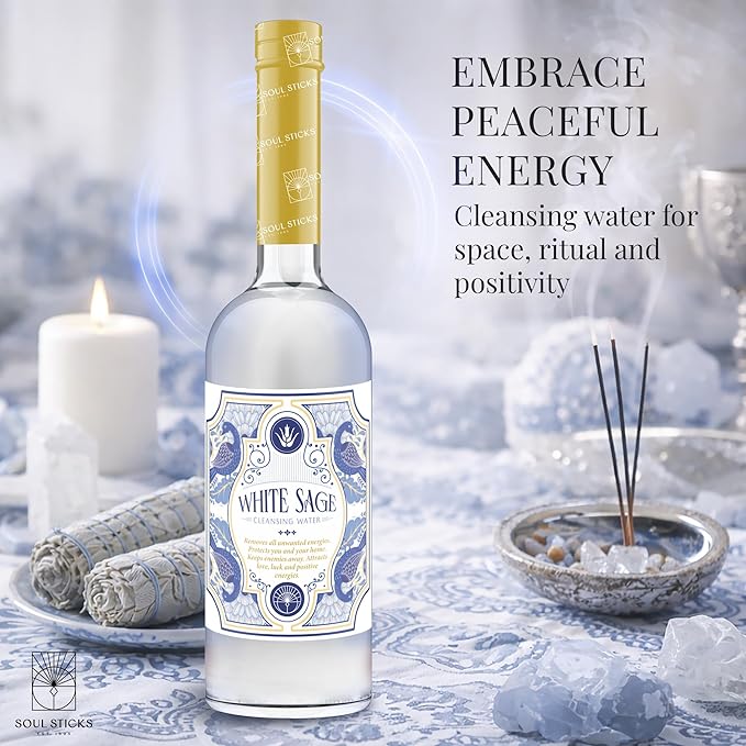 SOUL STICKS Cleansing Water 7.5 oz. Bottle for Clearing Negative Energy and Purifying Home Spiritual Florida Water Area Deodorizer (White Sage)