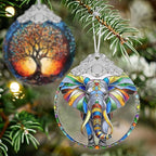 Stained Glass Suncatcher Ornament - Elephant Christmas Decorations - Christmas Ornaments for Tree - Holiday Present Ideas - Gift Exchange