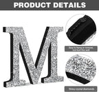Qunclay 8'' Silver Crystal Diamond Bling Letters Crushed Diamond Decoration Wooden Glitter Letter with Screw and Hooks Rhinestone Gift for Wedding Y2k Mcbling Bedroom Wall Decor (Letter M)
