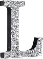 Qunclay 12'' Silver Crystal Diamond Bling Letters Crushed Diamond Decoration Wooden Glitter Letter with Screw and Hooks Rhinestone Gift for Wedding Y2k Mcbling Bedroom Wall Decor (Letter L)