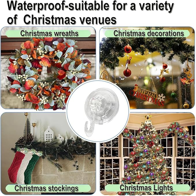 6pack Wreath Hanger Hooks,Big Suction Cup Wreath Hooks for Halloween Christmas Décor,22 LB Heavy Duty Waterproof Removable Large Wreath Holder for Window Glass Smooth Doors Tiles (3.7X2.7in 6pcs)