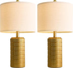 PoKat 20.75" Brass Gold Ceramic Table Lamps Set of 2 for Living Room, Small Retro Bedside Lamps for Bedroom, Nightstand Lamps for Home Decor, Vintage Bronze Decorative Lamp Sideboard Side Table Gifts