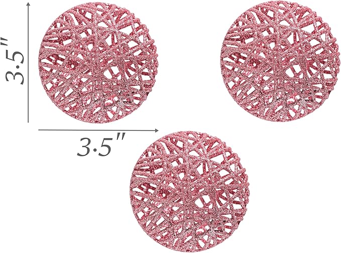 Christmas Traditions 4 inch Pink Glittered Rattan Ball Ornaments Hanging Tree Decorations (Set of 6) (Pink)