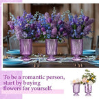 6 Pcs (H:7" W:4") Embossed Flower Vase Pedestal Glass Vase Big Base Thickened Crystal Vintage Vases for Valentines Day Wedding Home Decor Table Centerpiece House Warming Gifts(Purple)