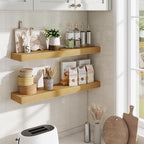 Fun Memories Floating Shelves 30 Inch, Wall Mounted Wood Shelf Set of 2, Farmhouse Decor for Bathroom, Bedroom, Kitchen, Living Room, Oak