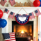 4th of July Wreath Patriotic Decorations Patriotic Wreaths for Front Door Hanging Sign Wooden 4th of July Decorations for Front Door Decorations Memorial Day Fourth of July Porch Wall Home Decor