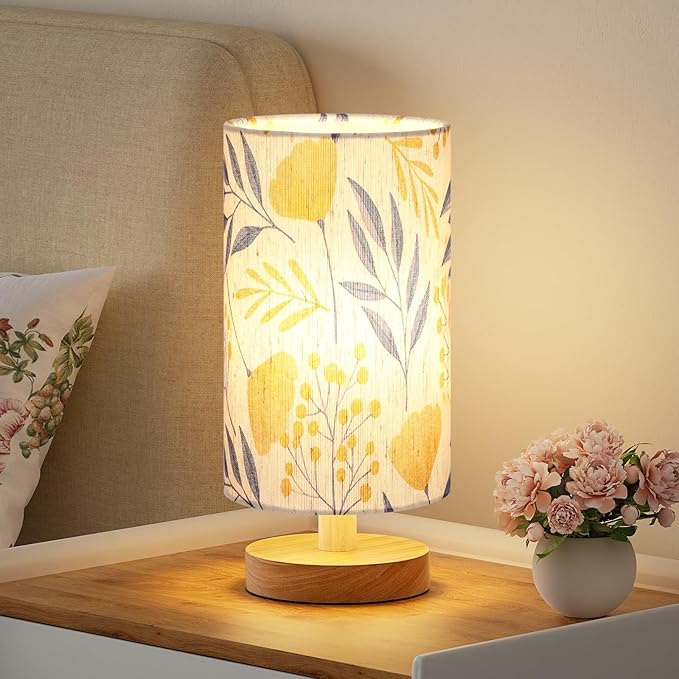 Fenmzee Ginkgo Table Lamp for Bedroom - Inline Control, Small Bedside Lamp with 3000K A15 LED Blub, Easy Assembly (Ginkgo Cream Shade, 9" Inline Control)