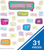 Carson Dellosa Accountable Talk Bulletin Board Set—Sentence Stem Speech Bubbles and Category Topic Signs for Group Discussions and Social-Emotional Learning, Homeschool or Classroom Décor (31 pc)