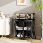 Luggage Rack for Guest Room, Set of 2, Folding Suitcase Stand with Fabric Storage Shelf, Luggage Holder, Steel Foldable Luggage Stand for Guest Room, Bedroom, Hotel, Black