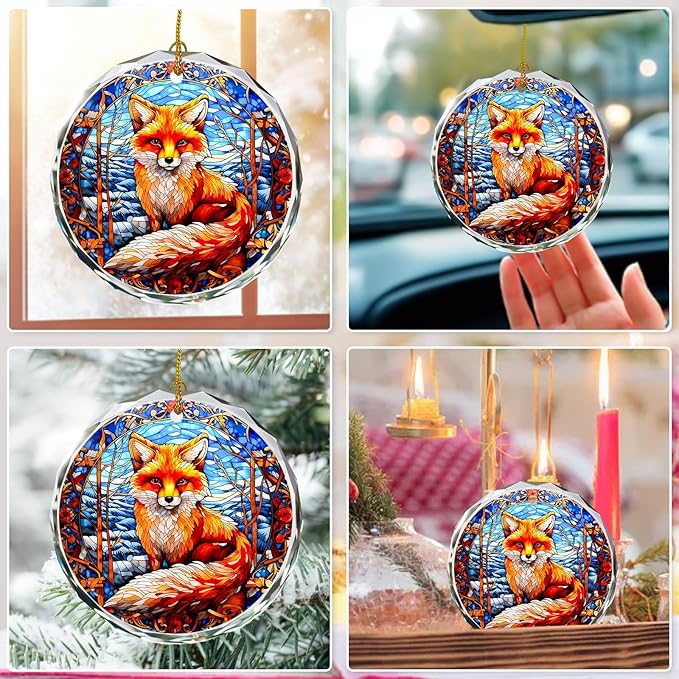 Fox Stained Glass Ornament - Christmas Tree Decor, Fox Ornaments for Christmas Tree, Gift Exchange