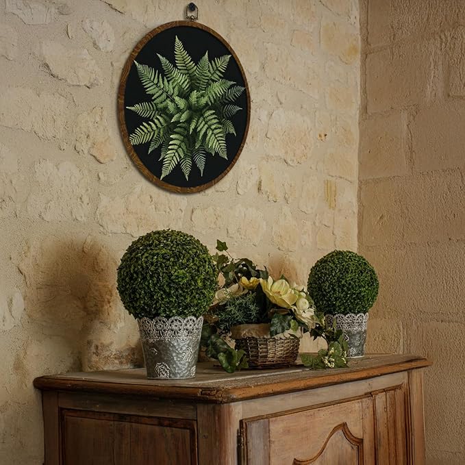 Vintage Botanical Wall Art Decor, Boho Wildflower Ferns Plants Canvas Prints Round Wall Art, Retro Wall Hanging Door Artwork Decor for Farmhouse Bedroom Living Room Gallery 10x10in(MG08)